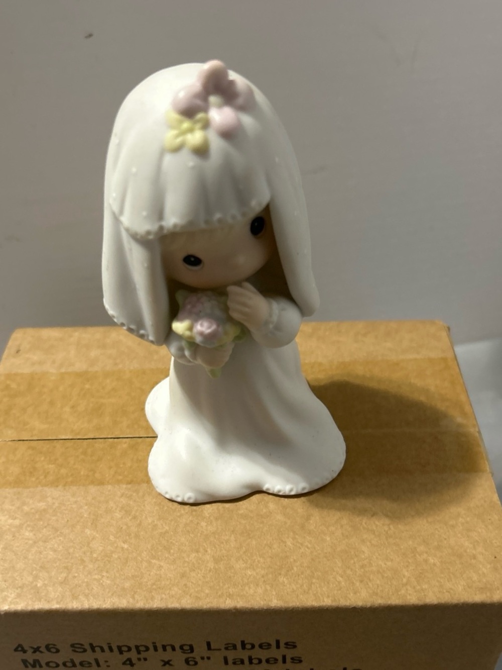 Precious Moments White Porcelain Girl Figurine with Pink and Yellow Flowers